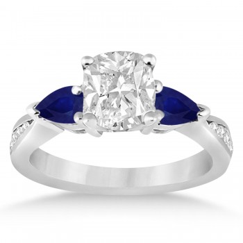 Cushion Diamond & Pear Blue Sapphire Engagement Ring in Platinum (1.79ct)