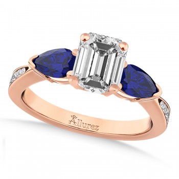 Emerald Diamond & Pear Blue Sapphire Engagement Ring 18k Rose Gold (1.79ct)