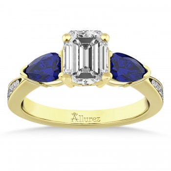 Emerald Diamond & Pear Blue Sapphire Engagement Ring 18k Yellow Gold (1.79ct)