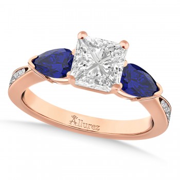 Princess Diamond & Pear Blue Sapphire Engagement Ring 14k Rose Gold (1.79ct)