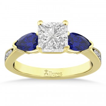 Princess Diamond & Pear Blue Sapphire Engagement Ring 14k Yellow Gold (1.79ct)