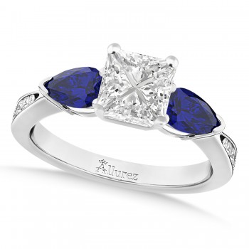 Princess Diamond & Pear Blue Sapphire Engagement Ring in Palladium (1.79ct)