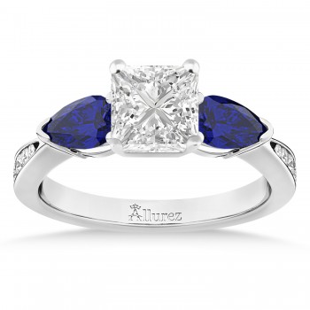 Princess Diamond & Pear Blue Sapphire Engagement Ring in Platinum (1.79ct)