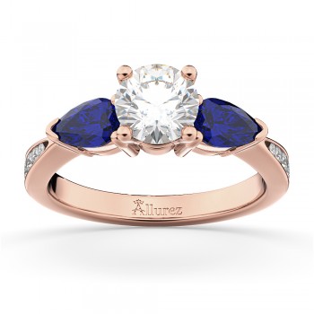Round Diamond & Pear Blue Sapphire Engagement Ring 14k Rose Gold (1.79ct)