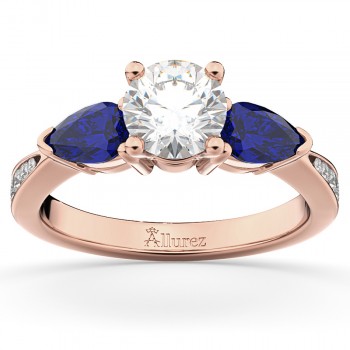 Lab Diamond & Pear Lab Blue Sapphire Engagement Ring 14k Rose Gold (0.79ct)