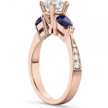 Lab Diamond & Pear Lab Blue Sapphire Engagement Ring 14k Rose Gold (0.79ct)