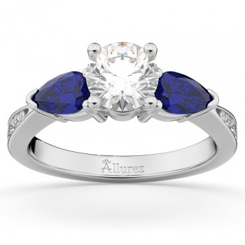 Lab Diamond & Pear Lab Blue Sapphire Engagement Ring 14k White Gold (0.79ct)