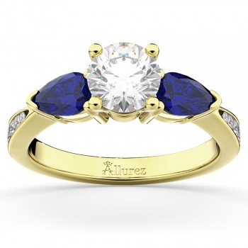 Lab Diamond & Pear Lab Blue Sapphire Engagement Ring 14k Yellow Gold (0.79ct)