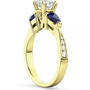Lab Diamond & Pear Lab Blue Sapphire Engagement Ring 14k Yellow Gold (0.79ct)