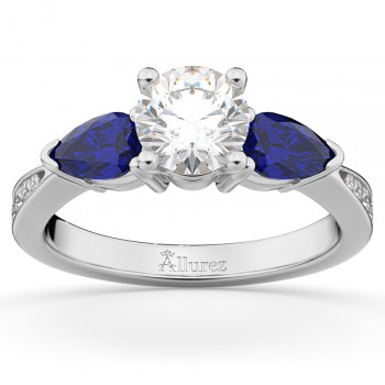 Lab Diamond & Pear Lab Blue Sapphire Engagement Ring 18k White Gold (0.79ct)