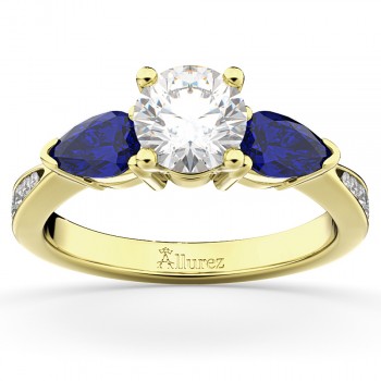 Lab Diamond & Pear Lab Blue Sapphire Engagement Ring 18k Yellow Gold (0.79ct)