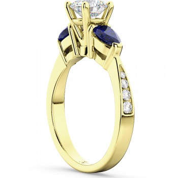 Lab Diamond & Pear Lab Blue Sapphire Engagement Ring 18k Yellow Gold (0.79ct)