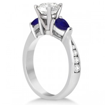 Lab Diamond & Pear Lab Blue Sapphire Engagement Ring Palladium (0.79ct)