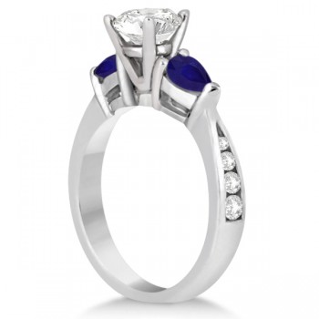 Diamond & Pear Blue Sapphire Engagement Ring Platinum (0.79ct)