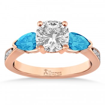 Cushion Diamond & Pear Blue Topaz Engagement Ring 18k Rose Gold (1.29ct)