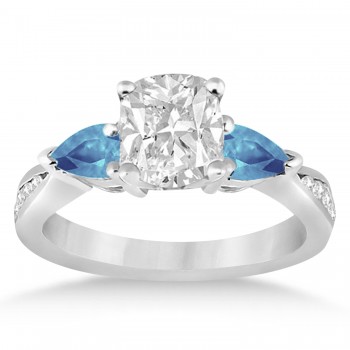 Cushion Diamond & Pear Blue Topaz Engagement Ring in Palladium (1.29ct)
