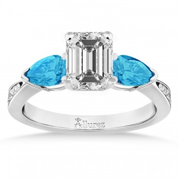 Emerald Diamond & Pear Blue Topaz Engagement Ring 14k White Gold (1.29ct)
