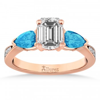 Emerald Diamond & Pear Blue Topaz Engagement Ring 18k Rose Gold (1.29ct)