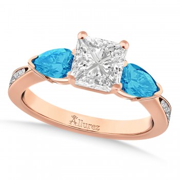 Princess Diamond & Pear Blue Topaz Engagement Ring 14k Rose Gold (1.29ct)