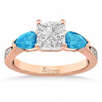 Princess Diamond & Pear Blue Topaz Engagement Ring 18k Rose Gold (1.29ct)