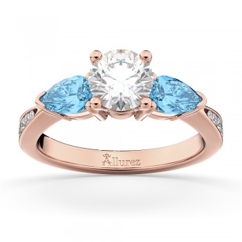 Round Diamond & Pear Blue Topaz Engagement Ring 14k Rose Gold (1.29ct)