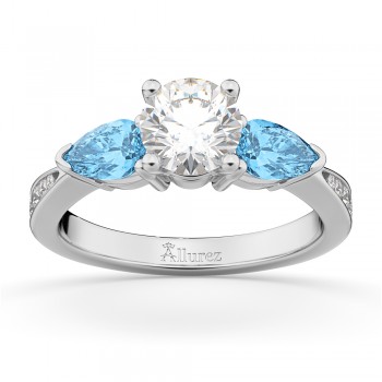 Round Diamond & Pear Blue Topaz Engagement Ring in Platinum (1.29ct)