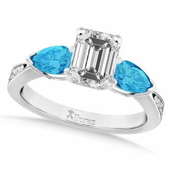 Emerald Diamond & Pear Blue Topaz Engagement Ring 14k White Gold (1.79ct)