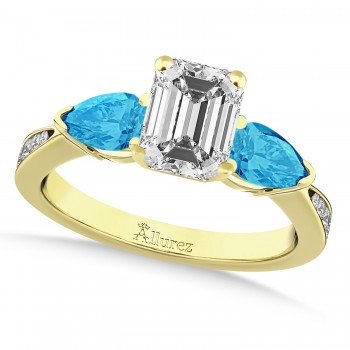 Emerald Diamond & Pear Blue Topaz Engagement Ring 14k Yellow Gold (1.79ct)