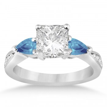 Emerald Diamond & Pear Blue Topaz Engagement Ring in Palladium (1.79ct)