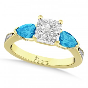 Princess Diamond & Pear Blue Topaz Engagement Ring 14k Yellow Gold (1.79ct)