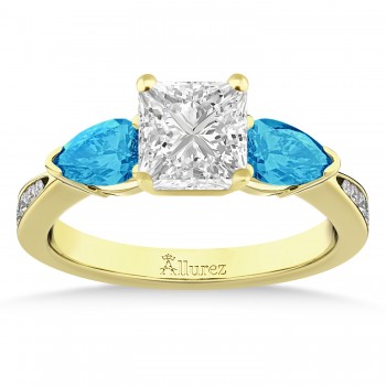 Princess Diamond & Pear Blue Topaz Engagement Ring 18k Yellow Gold (1.79ct)
