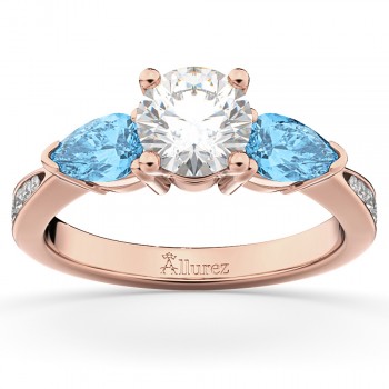 Diamond & Pear Blue Topaz Engagement Ring 14k Rose Gold (0.79ct)