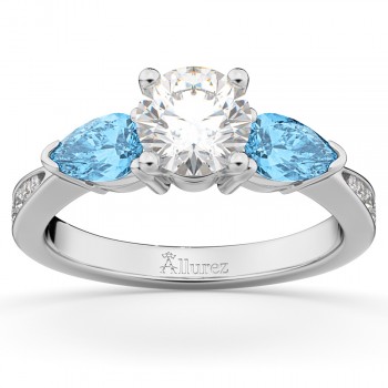 Diamond & Pear Blue Topaz Engagement Ring 14k White Gold (0.79ct)