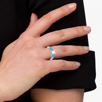 Diamond & Pear Blue Topaz Engagement Ring 18k White Gold (0.79ct)