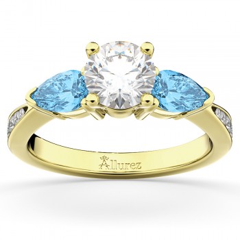 Diamond & Pear Blue Topaz Engagement Ring 18k Yellow Gold (0.79ct)