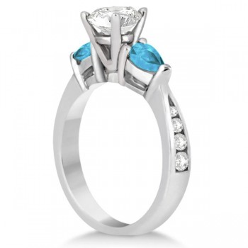 Diamond & Pear Blue Topaz Engagement Ring Platinum (0.79ct)