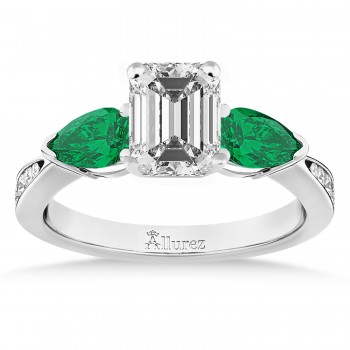 Emerald Diamond & Pear Green Emerald Engagement Ring 14k White Gold (1.29ct)
