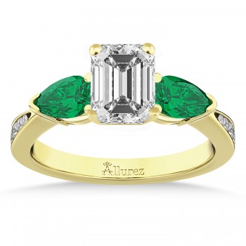 Emerald Diamond & Pear Green Emerald Engagement Ring 14k Yellow Gold (1.29ct)