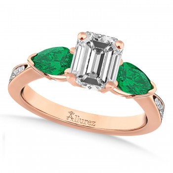 Emerald Diamond & Pear Green Emerald Engagement Ring 18k Rose Gold (1.29ct)