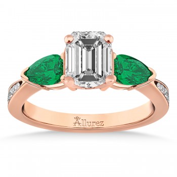 Emerald Diamond & Pear Green Emerald Engagement Ring 18k Rose Gold (1.29ct)