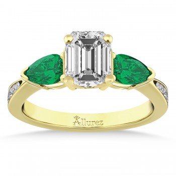 Emerald Diamond & Pear Green Emerald Engagement Ring 18k Yellow Gold (1.29ct)