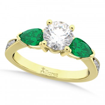 Round Diamond & Pear Green Emerald Engagement Ring 18k Yellow Gold (1.29ct)