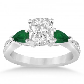 Cushion Diamond & Pear Green Emerald Engagement Ring in Platinum (1.79ct)