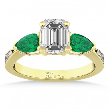Emerald Diamond & Pear Green Emerald Engagement Ring 18k Yellow Gold (1.79ct)