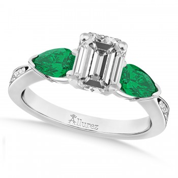 Emerald Diamond & Pear Green Emerald Engagement Ring in Platinum (1.79ct)