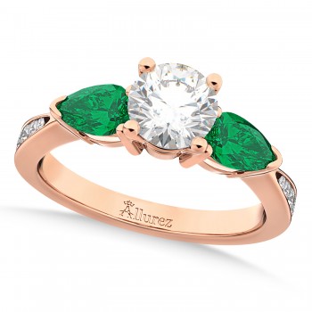 Round Diamond & Pear Green Emerald Engagement Ring 14k Rose Gold (1.79ct)