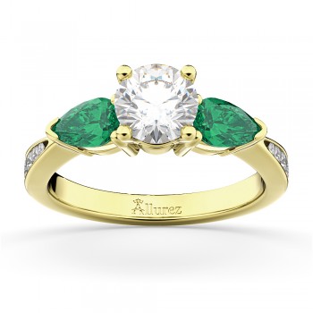 Round Diamond & Pear Green Emerald Engagement Ring 14k Yellow Gold (1.79ct)