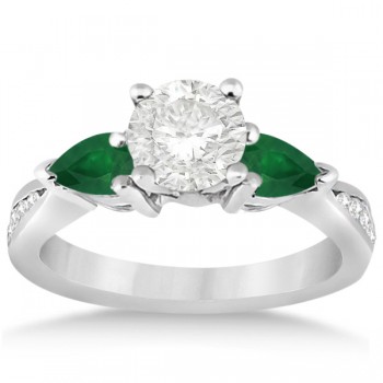 Diamond & Pear Green Emerald Engagement Ring 14k White Gold (0.61ct)