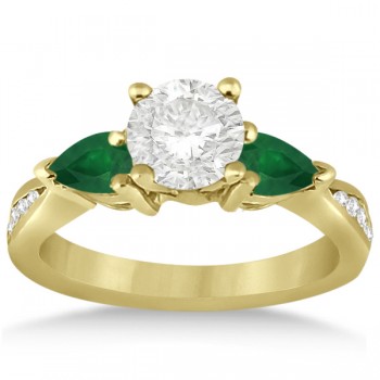 Diamond & Pear Green Emerald Engagement Ring 14k Yellow Gold (0.61ct)