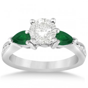 Diamond & Pear Green Emerald Engagement Ring 18k White Gold (0.61ct)